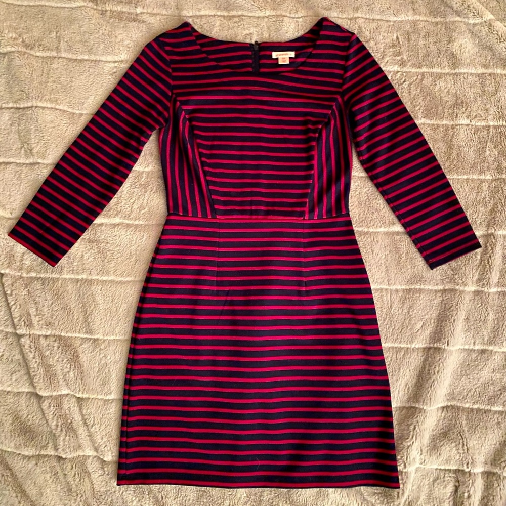 Magenta/navy striped office dress